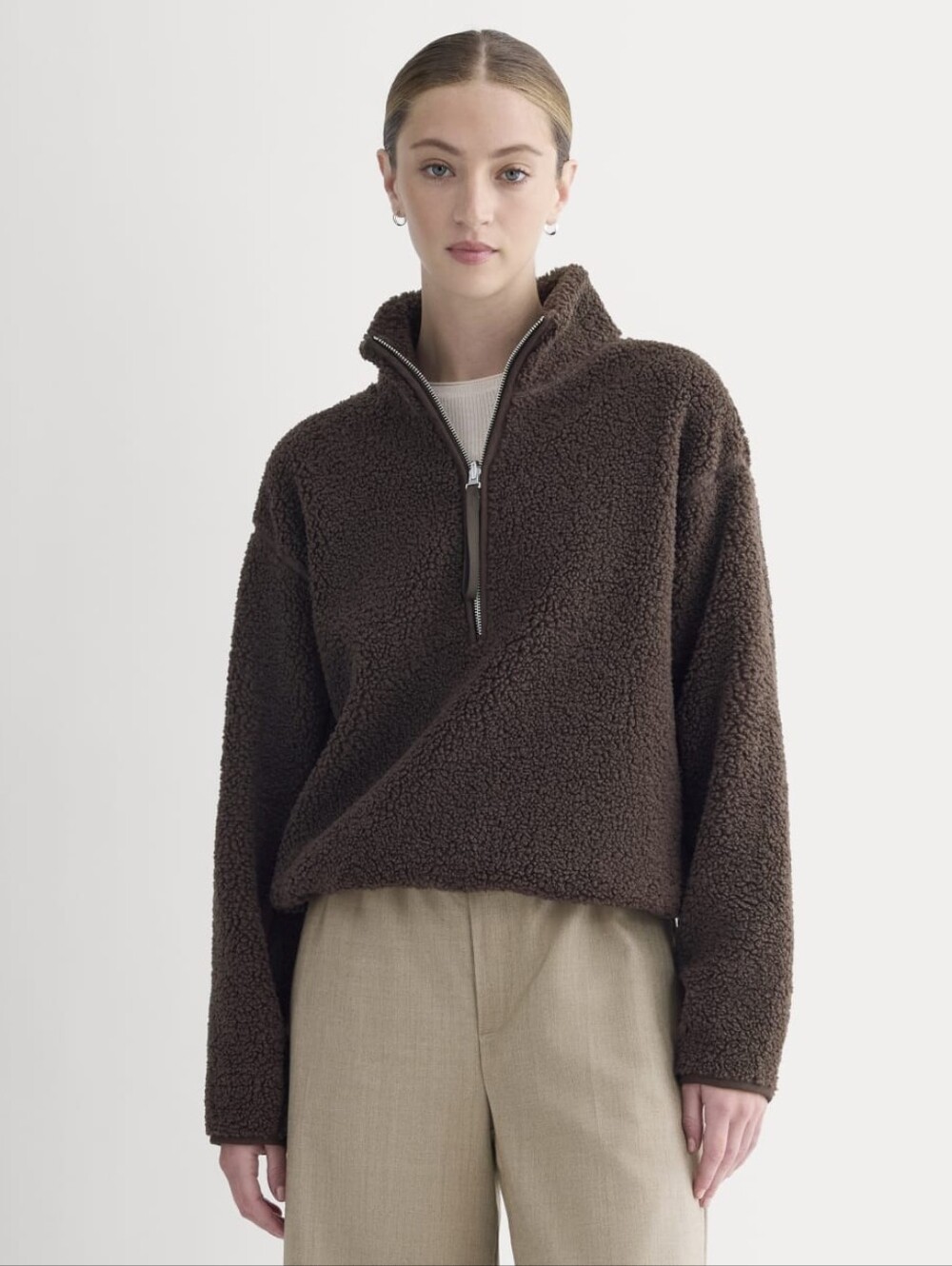NWOT Everlane Reversible Brown Fleece Half-Zip Pullover - Size Large